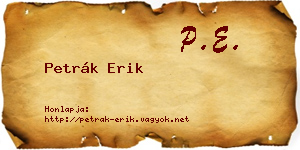 Petrák Erik névjegykártya